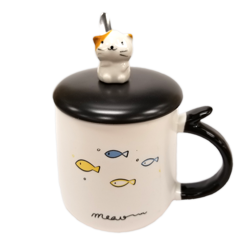Cat Mug with Lid & Spoon - Meow