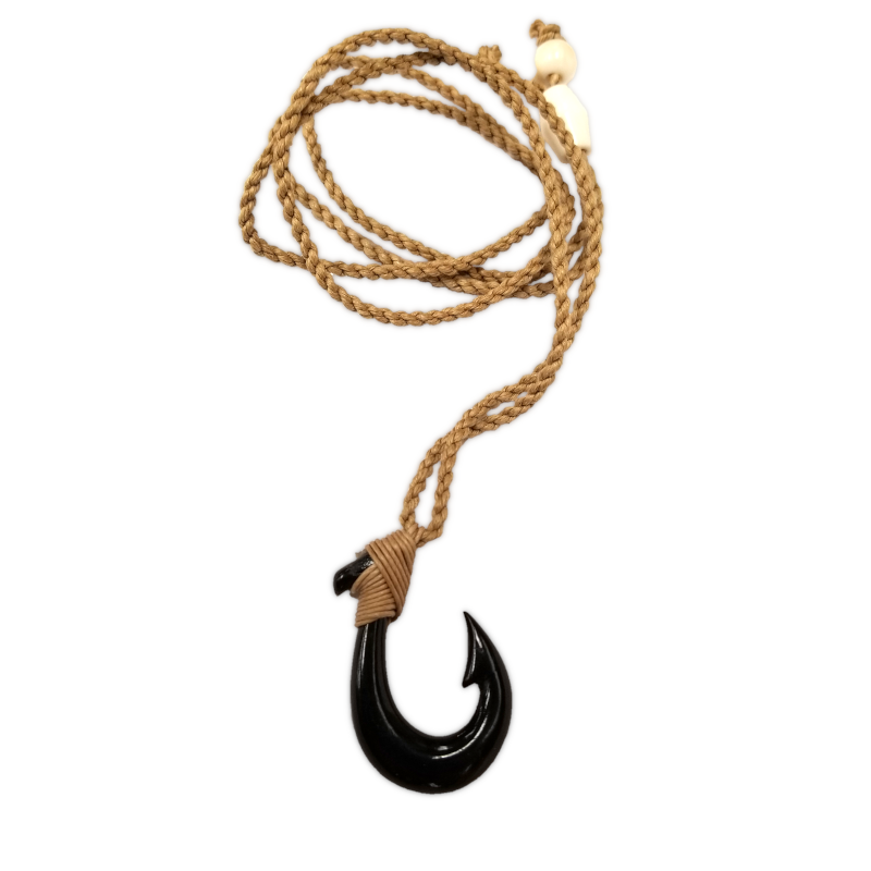 Hawaiian Treasure - Buffalo Horn Fish Hook on Hemp Necklace