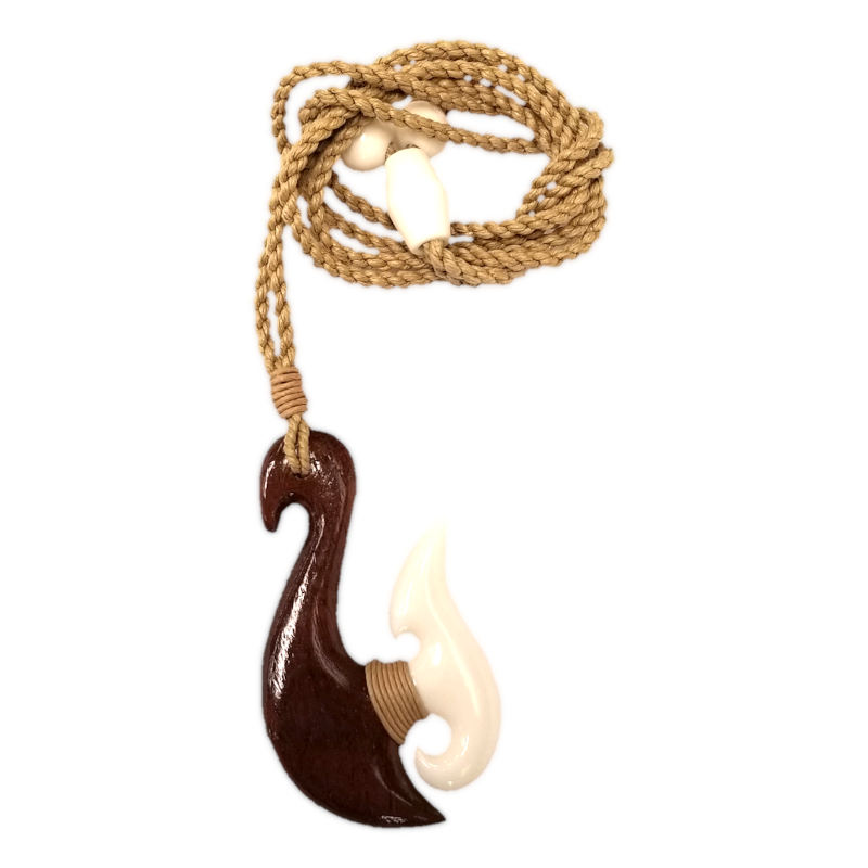 Hawaiian Treasure - Koa Wood & Resin Fish Hook on Hemp Necklace