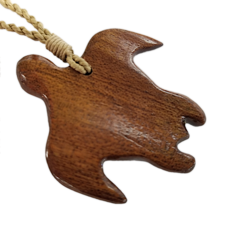 Hawaiian Treasure - Koa Wood Turtle Pendant on Hemp Necklace - Back