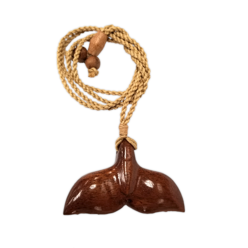 Hawaiian Treasure - Koa Wood Whale Tail Pendant on Hemp Necklace