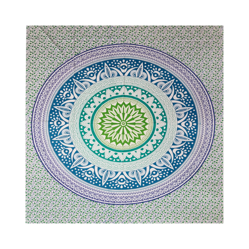 Peaceful Mountain Large Blue & Green Mandala Tapestry