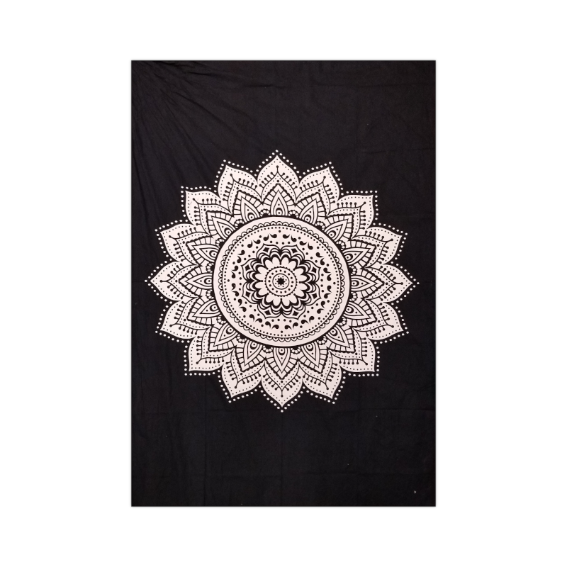 Peaceful Mountain Black & White Mandala Tapestry
