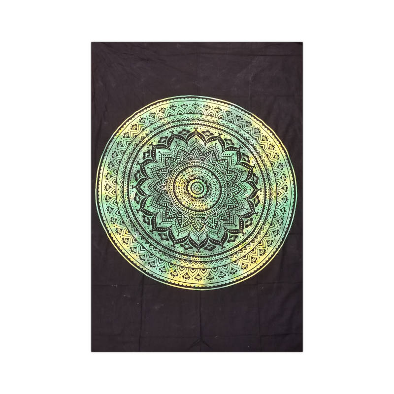 Peaceful Mountain Green & Yellow Tie Dye Mandala Tapestry